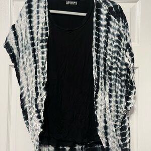 SHEIN Black and White Tie-Dye Poncho